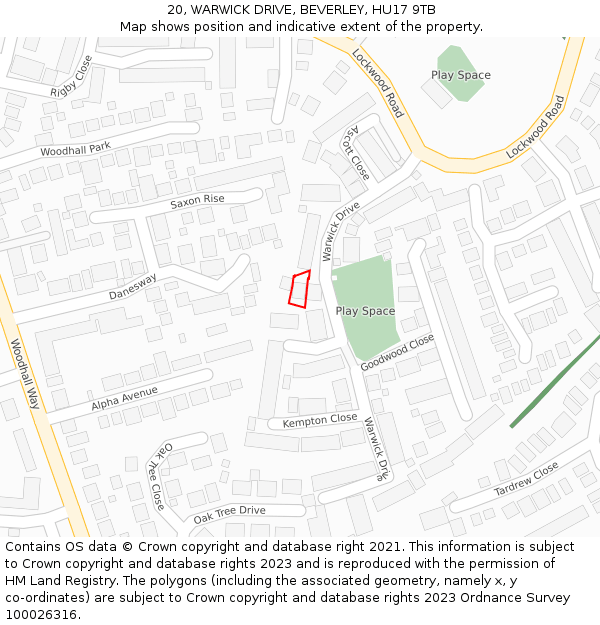 20, WARWICK DRIVE, BEVERLEY, HU17 9TB: Location map and indicative extent of plot