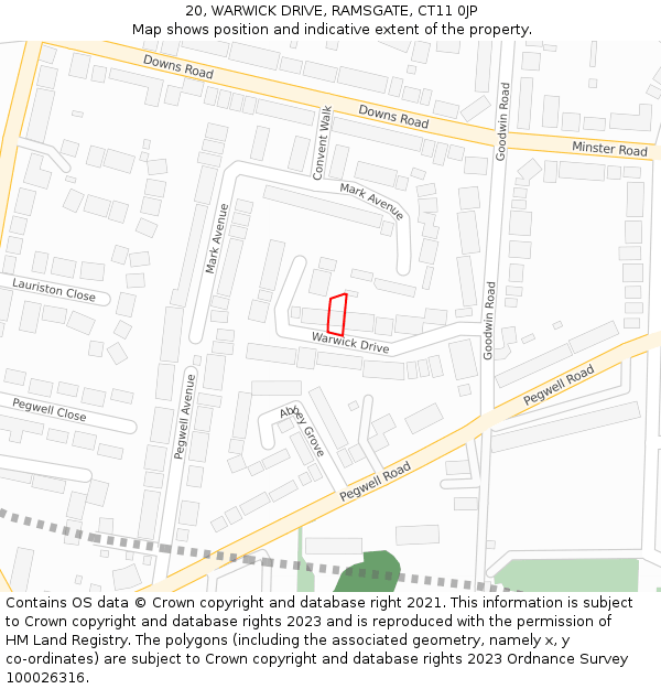 20, WARWICK DRIVE, RAMSGATE, CT11 0JP: Location map and indicative extent of plot