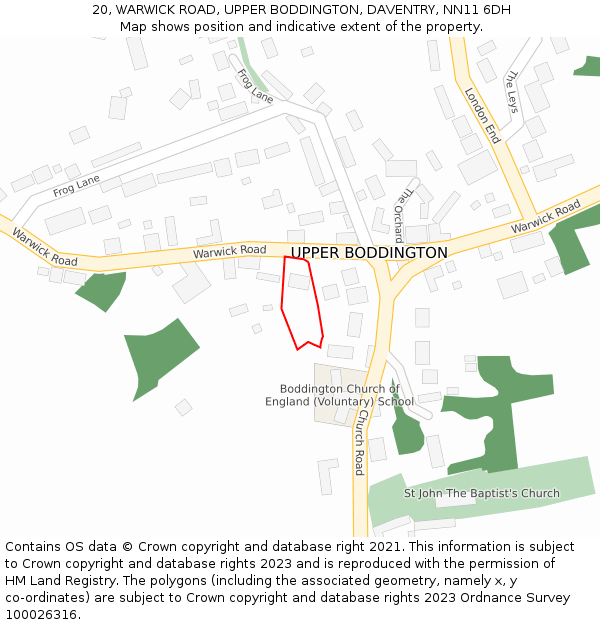 20, WARWICK ROAD, UPPER BODDINGTON, DAVENTRY, NN11 6DH: Location map and indicative extent of plot