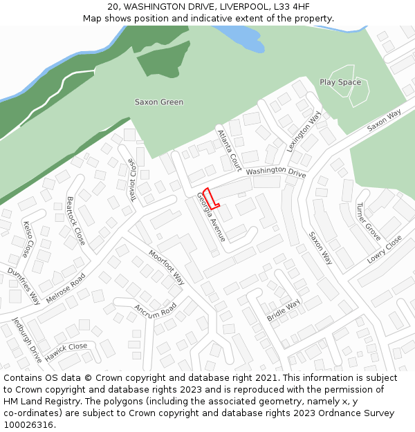 20, WASHINGTON DRIVE, LIVERPOOL, L33 4HF: Location map and indicative extent of plot