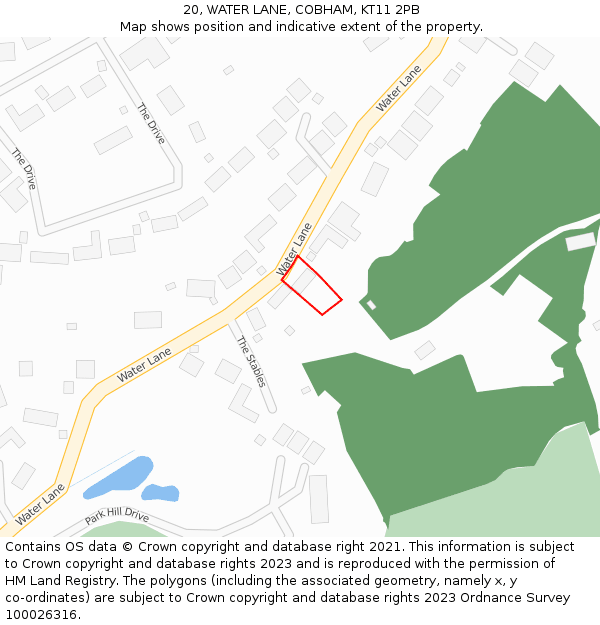 20, WATER LANE, COBHAM, KT11 2PB: Location map and indicative extent of plot