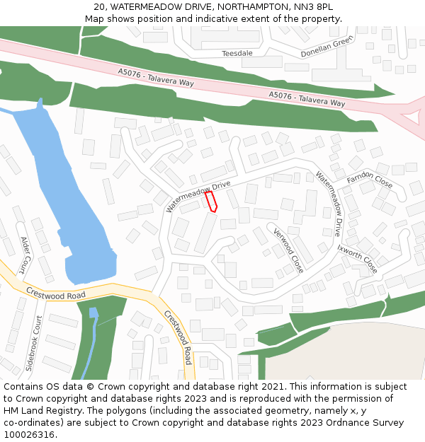 20, WATERMEADOW DRIVE, NORTHAMPTON, NN3 8PL: Location map and indicative extent of plot
