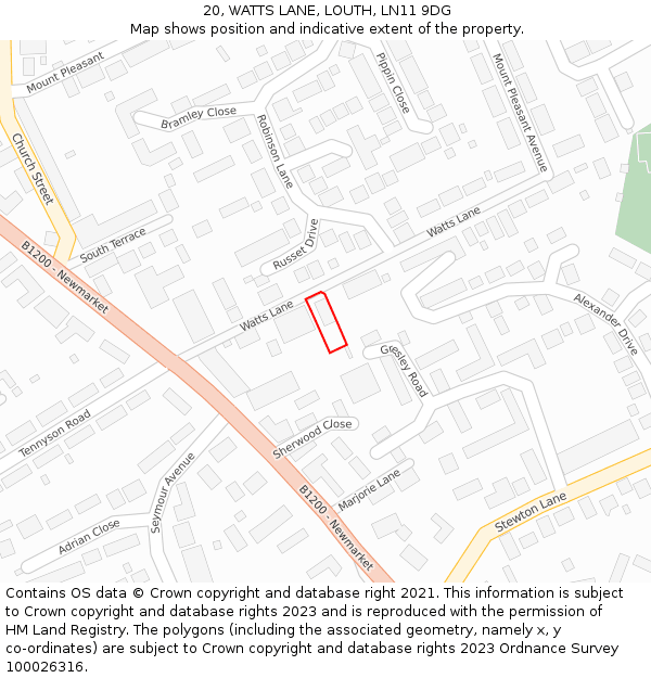 20, WATTS LANE, LOUTH, LN11 9DG: Location map and indicative extent of plot