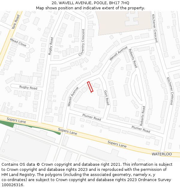 20, WAVELL AVENUE, POOLE, BH17 7HQ: Location map and indicative extent of plot