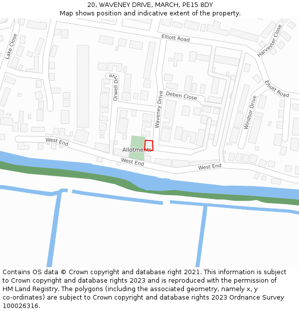 20, WAVENEY DRIVE, MARCH, PE15 8DY: Location map and indicative extent of plot