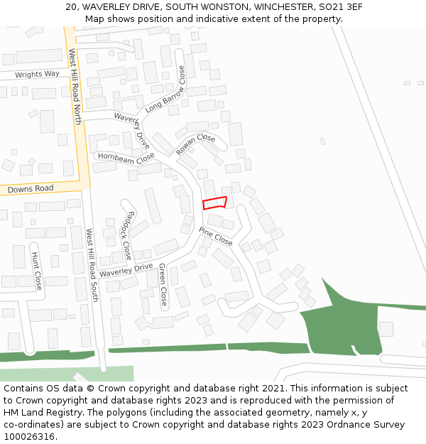 20, WAVERLEY DRIVE, SOUTH WONSTON, WINCHESTER, SO21 3EF: Location map and indicative extent of plot