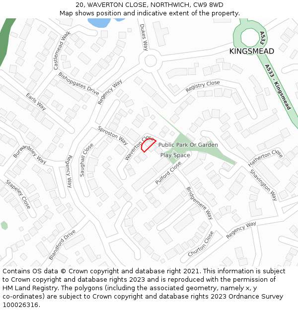 20, WAVERTON CLOSE, NORTHWICH, CW9 8WD: Location map and indicative extent of plot