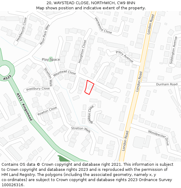 20, WAYSTEAD CLOSE, NORTHWICH, CW9 8NN: Location map and indicative extent of plot