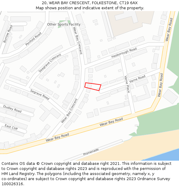 20, WEAR BAY CRESCENT, FOLKESTONE, CT19 6AX: Location map and indicative extent of plot