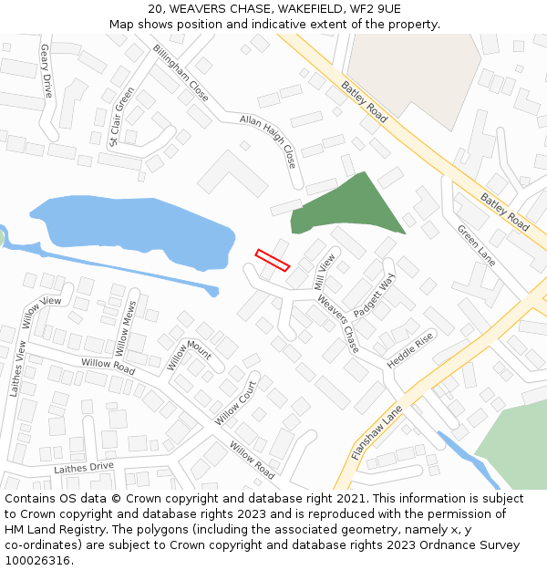 20, WEAVERS CHASE, WAKEFIELD, WF2 9UE: Location map and indicative extent of plot