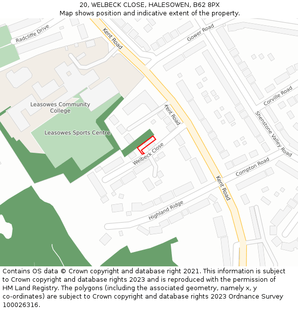 20, WELBECK CLOSE, HALESOWEN, B62 8PX: Location map and indicative extent of plot