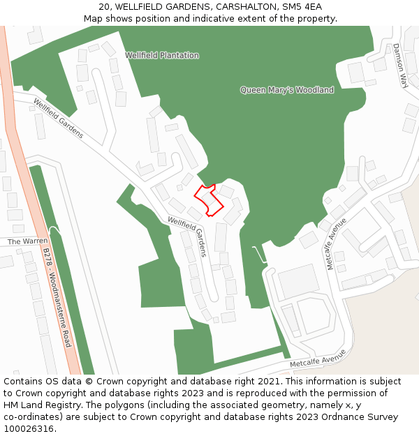 20, WELLFIELD GARDENS, CARSHALTON, SM5 4EA: Location map and indicative extent of plot