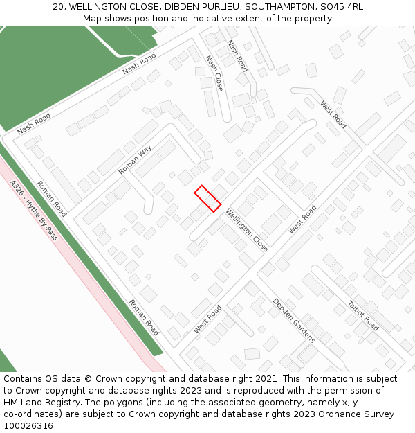 20, WELLINGTON CLOSE, DIBDEN PURLIEU, SOUTHAMPTON, SO45 4RL: Location map and indicative extent of plot