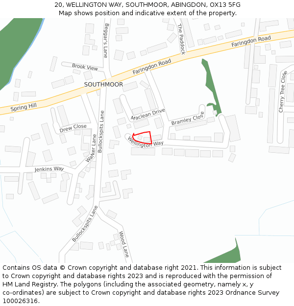 20, WELLINGTON WAY, SOUTHMOOR, ABINGDON, OX13 5FG: Location map and indicative extent of plot