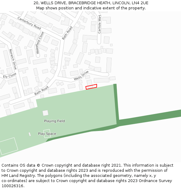 20, WELLS DRIVE, BRACEBRIDGE HEATH, LINCOLN, LN4 2UE: Location map and indicative extent of plot