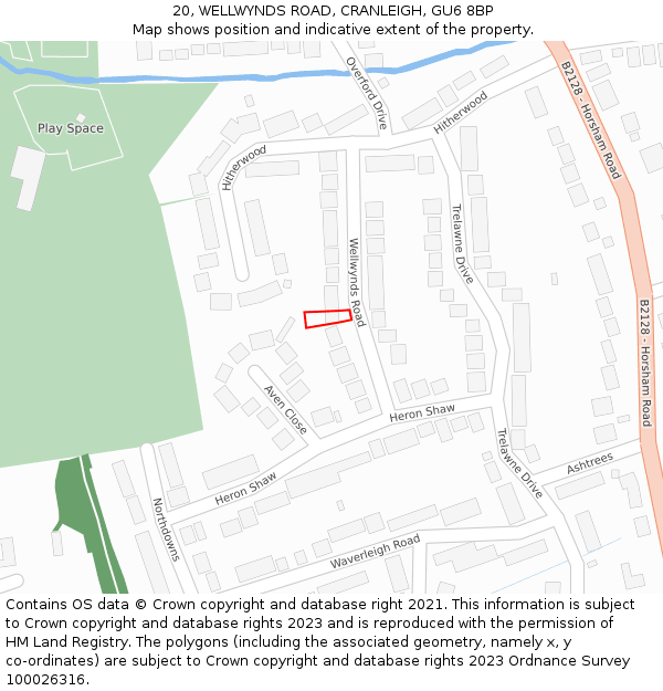 20, WELLWYNDS ROAD, CRANLEIGH, GU6 8BP: Location map and indicative extent of plot