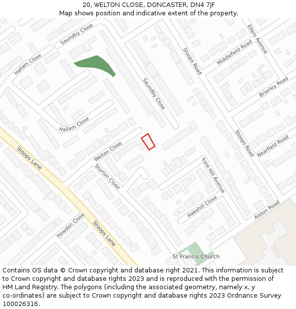 20, WELTON CLOSE, DONCASTER, DN4 7JF: Location map and indicative extent of plot