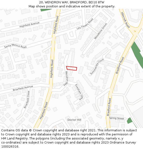 20, WENDRON WAY, BRADFORD, BD10 8TW: Location map and indicative extent of plot