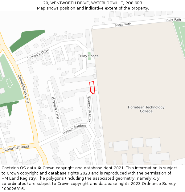 20, WENTWORTH DRIVE, WATERLOOVILLE, PO8 9PR: Location map and indicative extent of plot