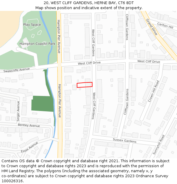 20, WEST CLIFF GARDENS, HERNE BAY, CT6 8DT: Location map and indicative extent of plot