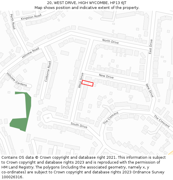 20, WEST DRIVE, HIGH WYCOMBE, HP13 6JT: Location map and indicative extent of plot