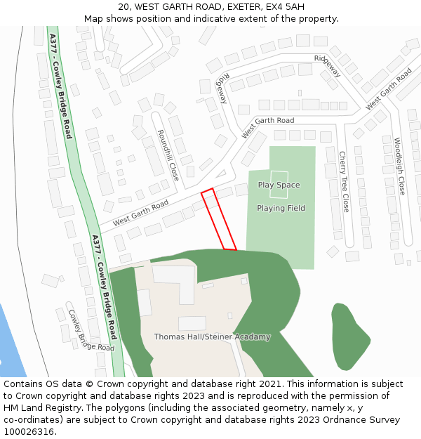 20, WEST GARTH ROAD, EXETER, EX4 5AH: Location map and indicative extent of plot