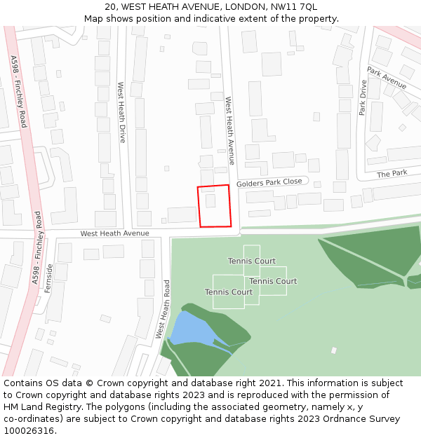 20, WEST HEATH AVENUE, LONDON, NW11 7QL: Location map and indicative extent of plot