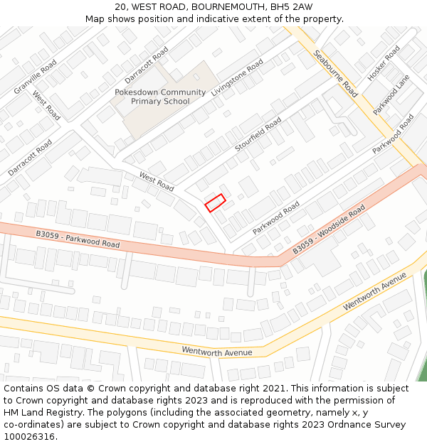 20, WEST ROAD, BOURNEMOUTH, BH5 2AW: Location map and indicative extent of plot