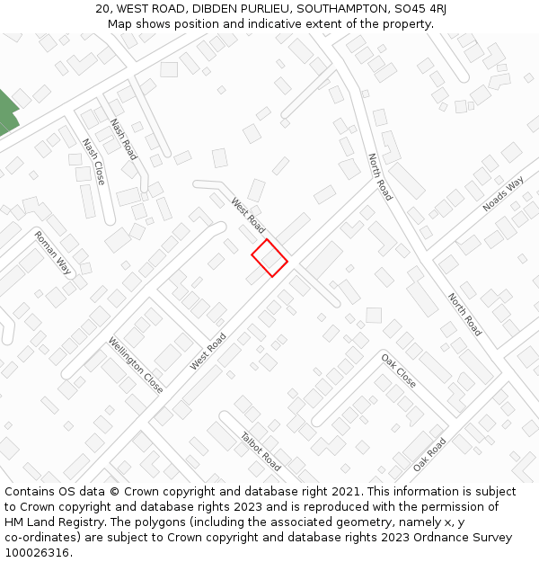 20, WEST ROAD, DIBDEN PURLIEU, SOUTHAMPTON, SO45 4RJ: Location map and indicative extent of plot