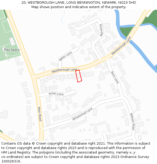 20, WESTBOROUGH LANE, LONG BENNINGTON, NEWARK, NG23 5HD: Location map and indicative extent of plot