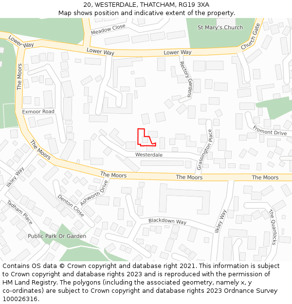 20, WESTERDALE, THATCHAM, RG19 3XA: Location map and indicative extent of plot