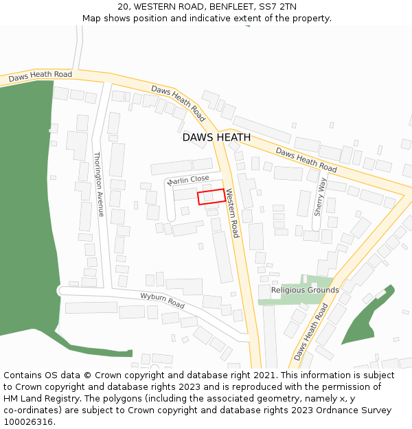 20, WESTERN ROAD, BENFLEET, SS7 2TN: Location map and indicative extent of plot