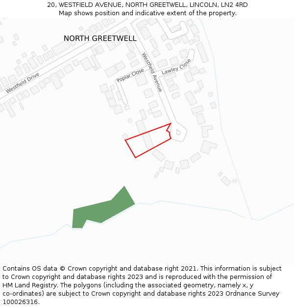 20, WESTFIELD AVENUE, NORTH GREETWELL, LINCOLN, LN2 4RD: Location map and indicative extent of plot