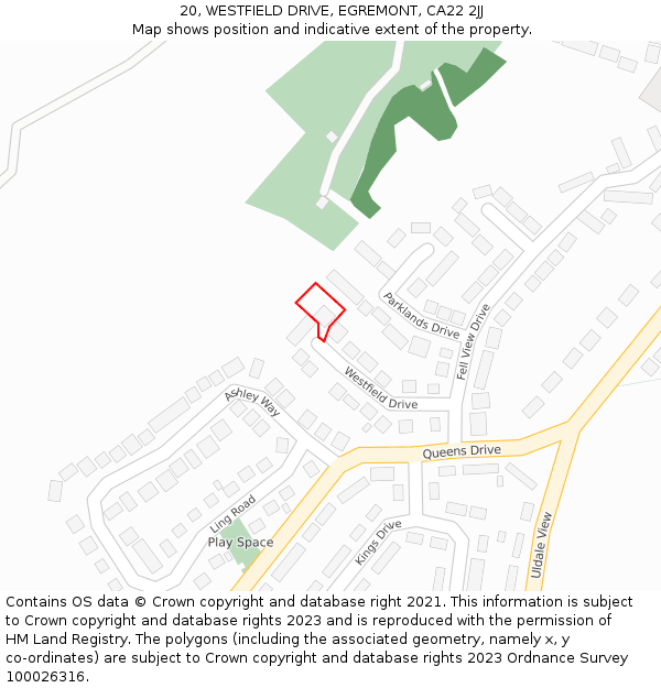 20, WESTFIELD DRIVE, EGREMONT, CA22 2JJ: Location map and indicative extent of plot