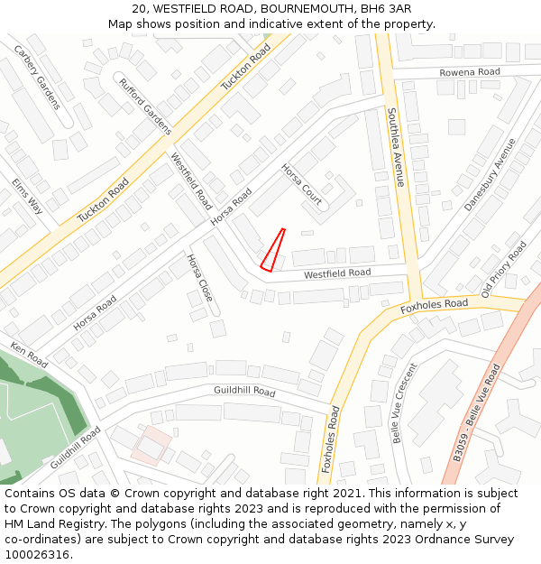 20, WESTFIELD ROAD, BOURNEMOUTH, BH6 3AR: Location map and indicative extent of plot