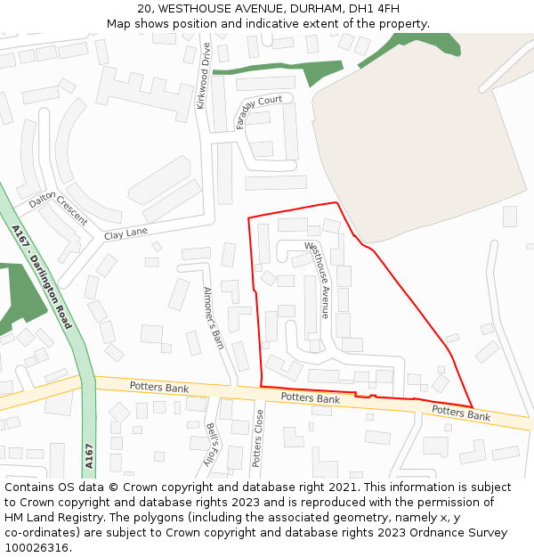 20, WESTHOUSE AVENUE, DURHAM, DH1 4FH: Location map and indicative extent of plot