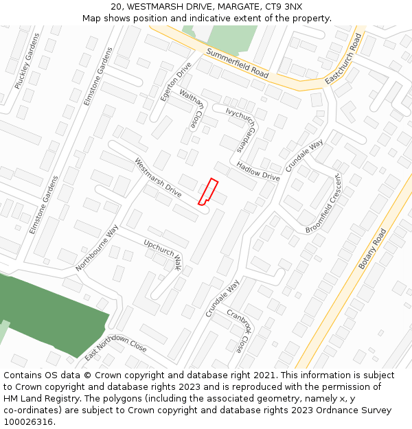 20, WESTMARSH DRIVE, MARGATE, CT9 3NX: Location map and indicative extent of plot