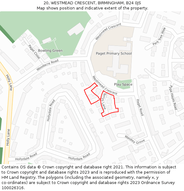 20, WESTMEAD CRESCENT, BIRMINGHAM, B24 0JS: Location map and indicative extent of plot