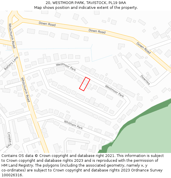 20, WESTMOOR PARK, TAVISTOCK, PL19 9AA: Location map and indicative extent of plot