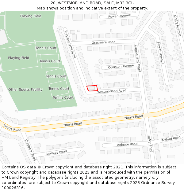 20, WESTMORLAND ROAD, SALE, M33 3GU: Location map and indicative extent of plot