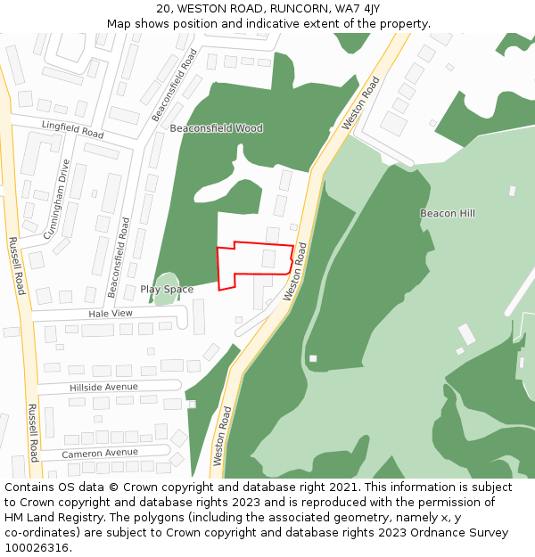 20, WESTON ROAD, RUNCORN, WA7 4JY: Location map and indicative extent of plot