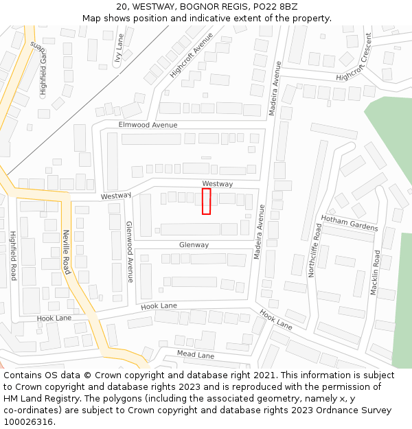 20, WESTWAY, BOGNOR REGIS, PO22 8BZ: Location map and indicative extent of plot