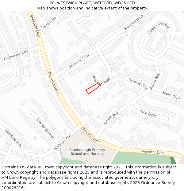 20, WESTWICK PLACE, WATFORD, WD25 0FD: Location map and indicative extent of plot