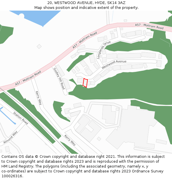 20, WESTWOOD AVENUE, HYDE, SK14 3AZ: Location map and indicative extent of plot