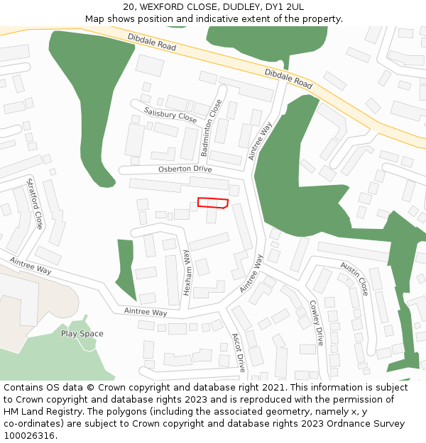 20, WEXFORD CLOSE, DUDLEY, DY1 2UL: Location map and indicative extent of plot