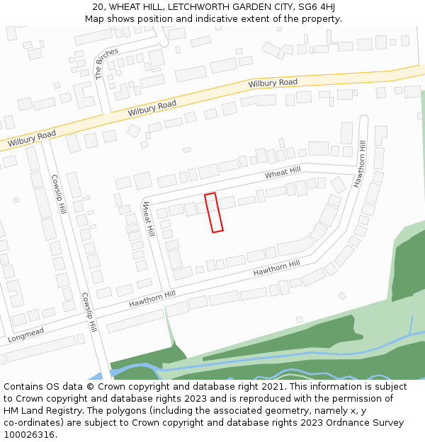 20, WHEAT HILL, LETCHWORTH GARDEN CITY, SG6 4HJ: Location map and indicative extent of plot