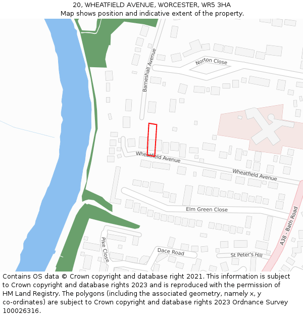 20, WHEATFIELD AVENUE, WORCESTER, WR5 3HA: Location map and indicative extent of plot