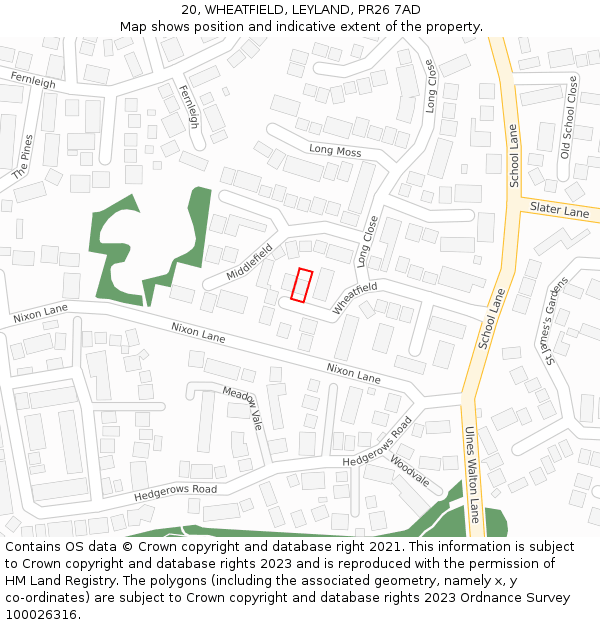 20, WHEATFIELD, LEYLAND, PR26 7AD: Location map and indicative extent of plot