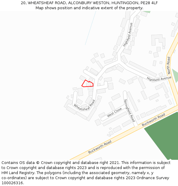 20, WHEATSHEAF ROAD, ALCONBURY WESTON, HUNTINGDON, PE28 4LF: Location map and indicative extent of plot