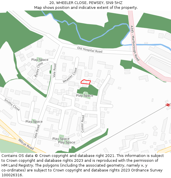 20, WHEELER CLOSE, PEWSEY, SN9 5HZ: Location map and indicative extent of plot